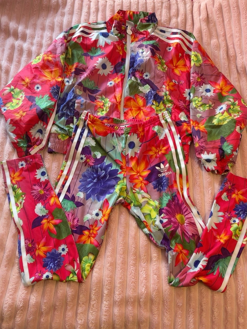 Adidas Originals Girls Floral Track Jacket & Pants Set Pink Multicolor